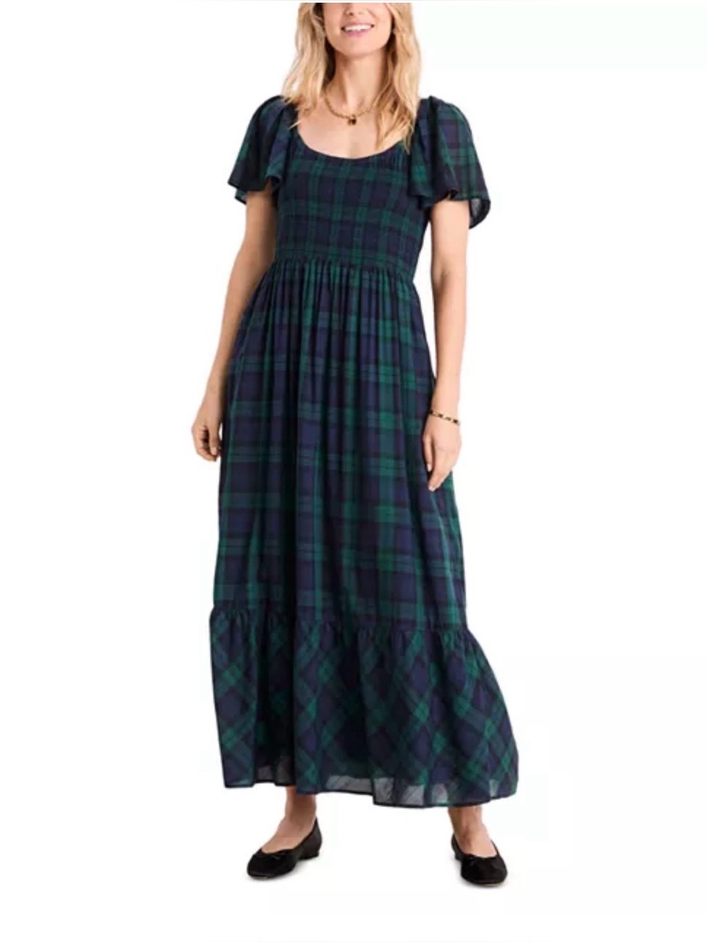 Vineyard Vines Plaid Flutter Sleeve Maxi Dress size Small - Picture 8 of 11